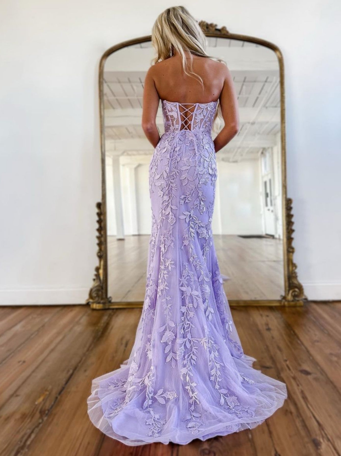 Evie |Mermaid Strapless Lace Prom Dress With Appliques