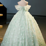 Quinceanera Dress Green Tulle A-Line Lace Long Prom Dress Green Lace Long Sweet Dress