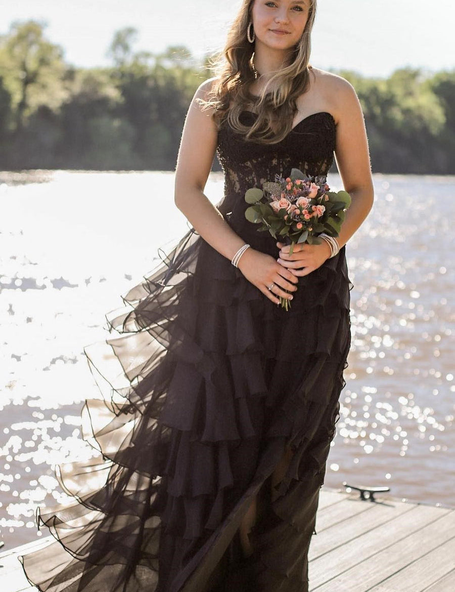 Alondra | Royal Blue Chiffon Sweetheart Ruffle Tiered Long Prom Dress