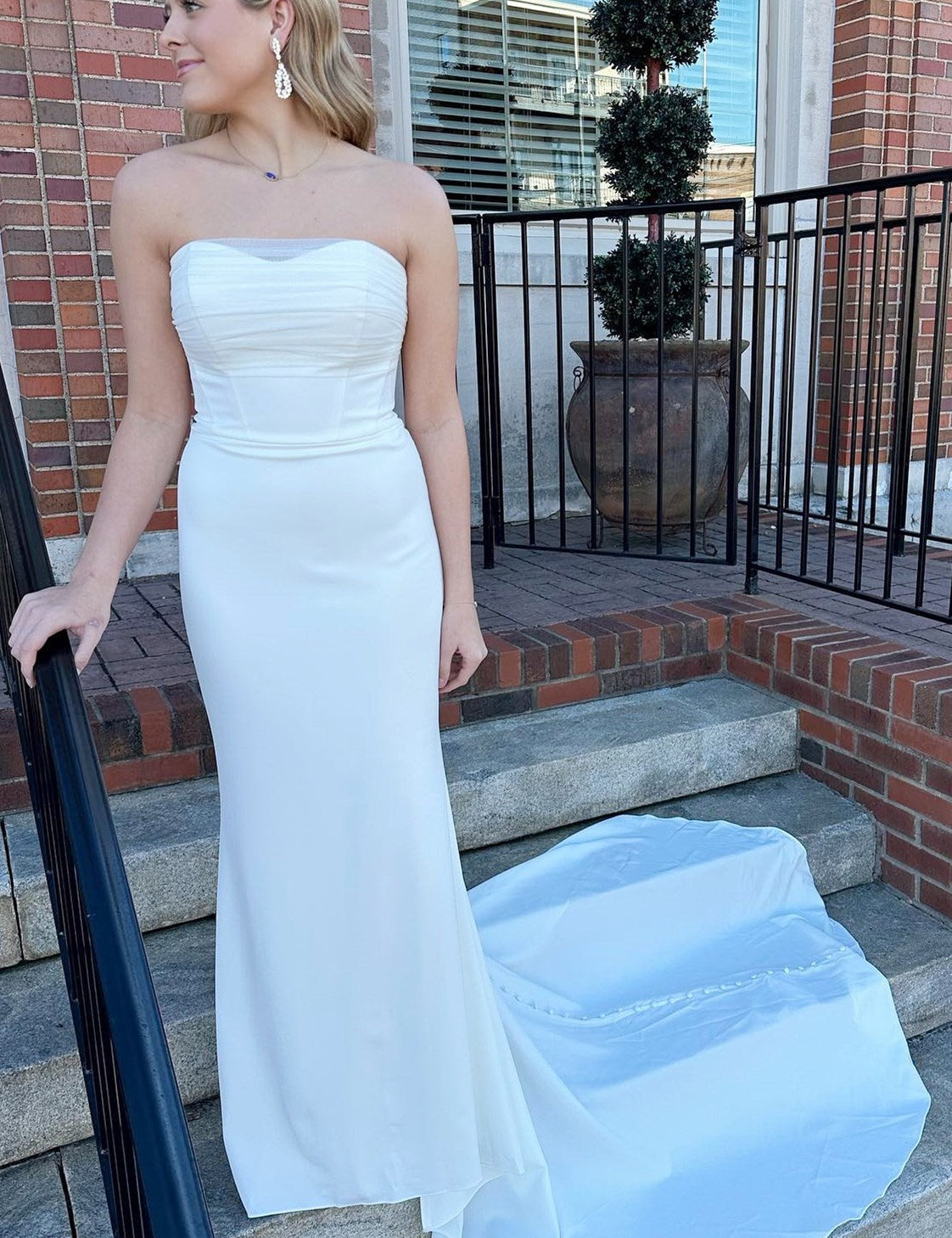 White Satin Strapless Mermaid Long Wedding Dress