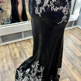 Charleigh | Black Sequin Appliques Spaghetti Strap Long Prom Dress with Slit