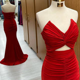 Monique | Red Strapless Twisted Knot Mermaid Long Formal Dress with Slit