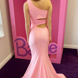 Melanie | Pink One-Shoulder Cutout Trumpet Long Prom Dress