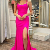 Hot Pink Scoop Neck Lace-Up Trumpet Long Formal Dress