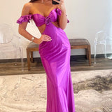 Violet Flutter Sleeve Cutout Mermaid Fitted Gown