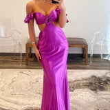 Violet Flutter Sleeve Cutout Mermaid Fitted Gown