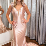 Rosette Plunge V Backless Mermaid Long Gown