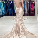 Rosette Plunge V Backless Mermaid Long Gown