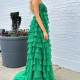 Strapless High-Waist Ruffle Tiered Long Prom Dress with Bow