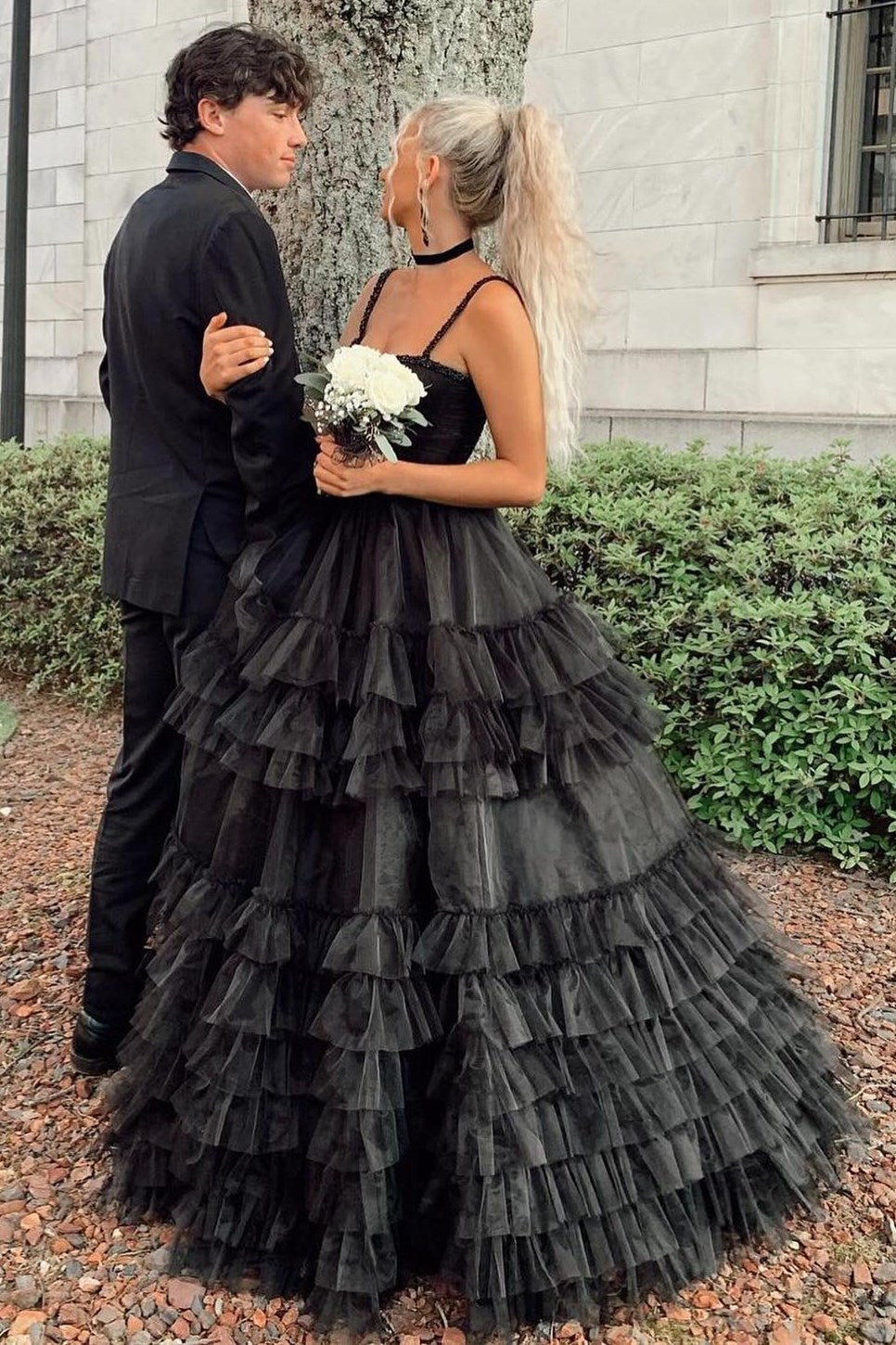 Tiered Ruffle Sweetheart Beaded Long Prom Dress