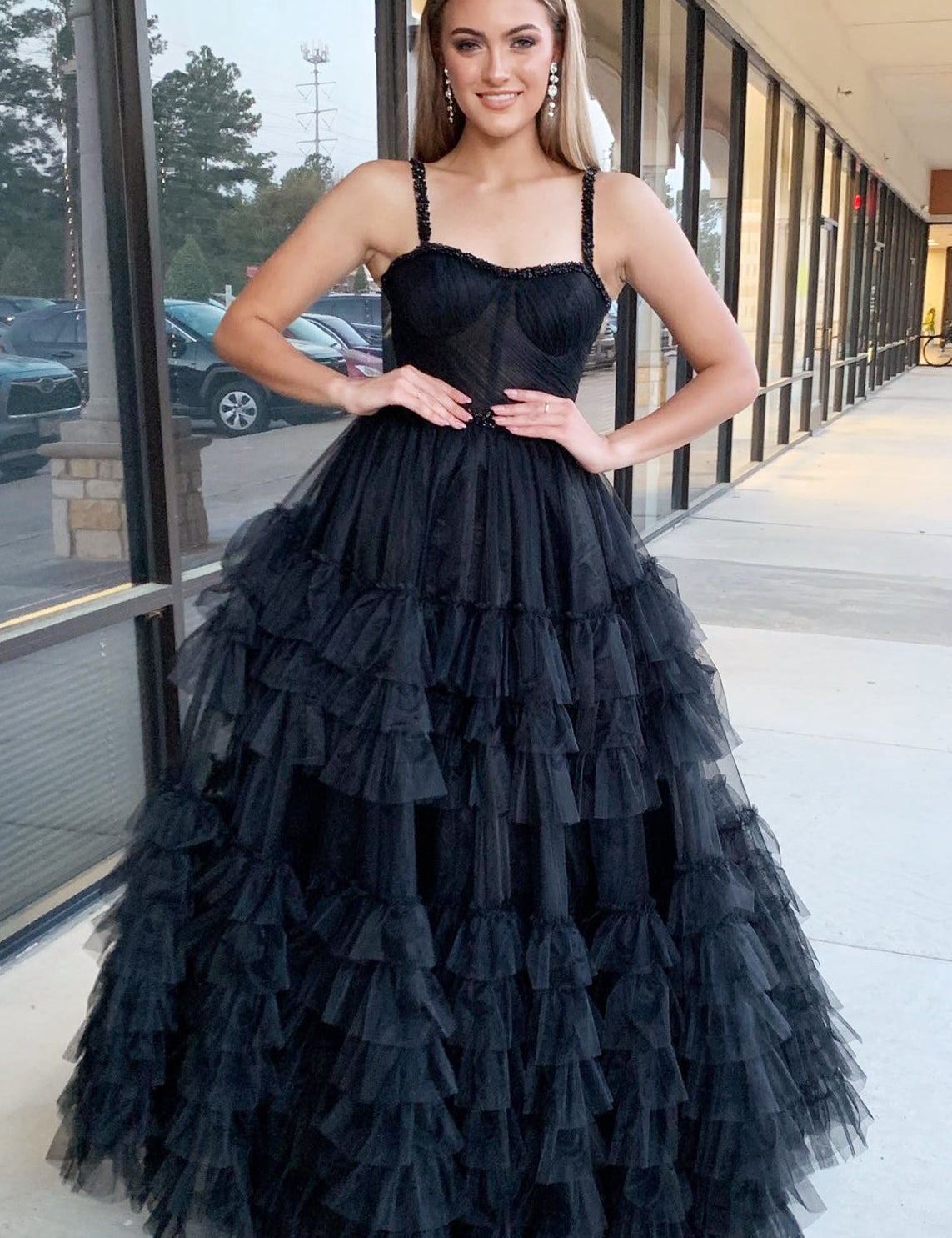 Tiered Ruffle Sweetheart Beaded Long Prom Dress