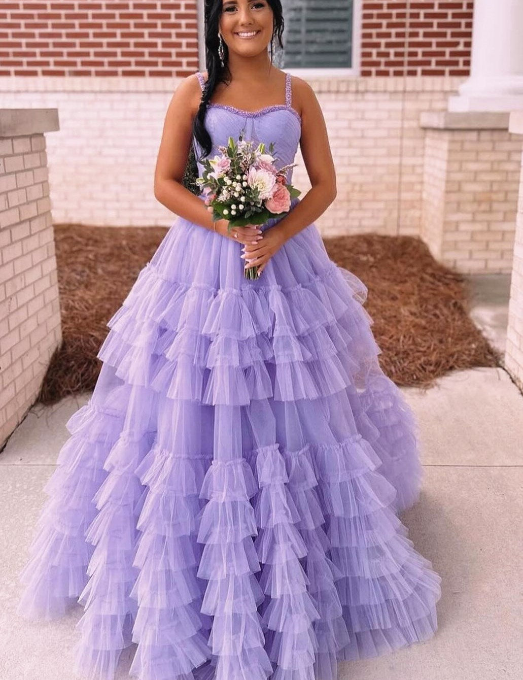 Tiered Ruffle Sweetheart Beaded Long Prom Dress