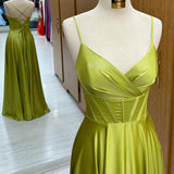 Olive Green Corset Lace-Up A-Line Long Formal Dress