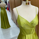 Olive Green Corset Lace-Up A-Line Long Formal Dress