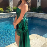 Lorie | Metallic Green One-Shoulder Ruched Homecoming Dress