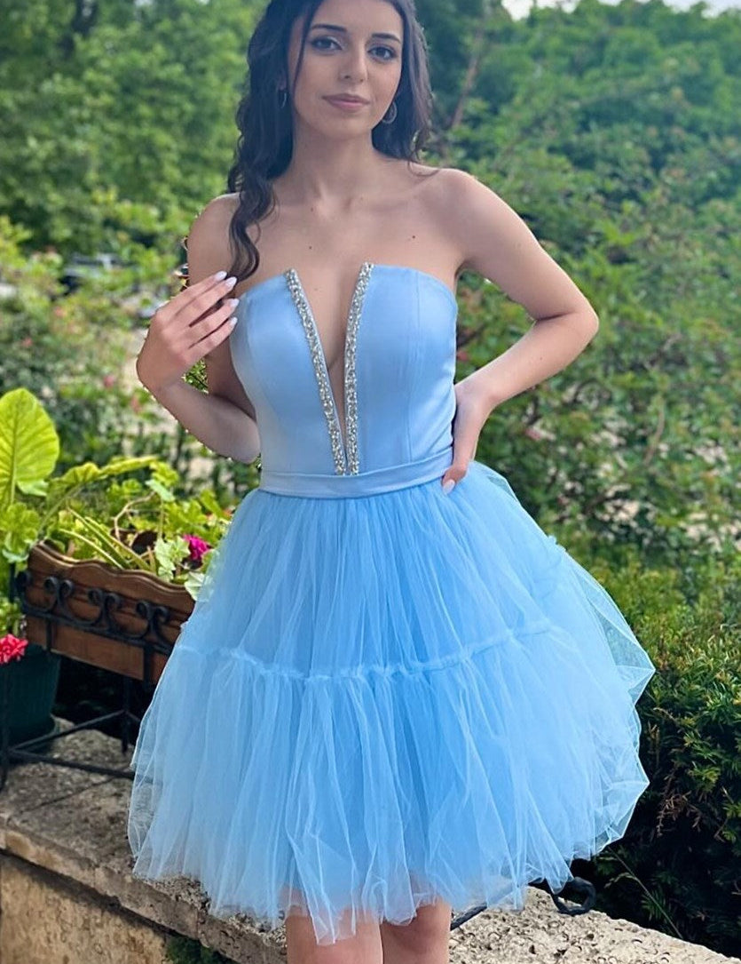 Vandalia | Sky Blue Strapless Lace-Up A-Line Homecoming Dress