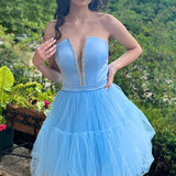 Vandalia | Sky Blue Strapless Lace-Up A-Line Homecoming Dress