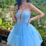 Vandalia | Sky Blue Strapless Lace-Up A-Line Homecoming Dress