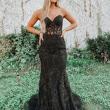 Evie |Mermaid Sweetheart Neck Lace Long Prom Dress With Appliques