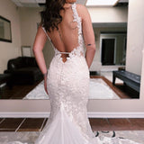 Aila | Mermaid Spaghetti Straps Backless Sweep Train Wedding Dress