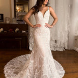 Paulina | Mermaid V-Neck Spaghetti Straps Sweep Train Lace Wedding Dress