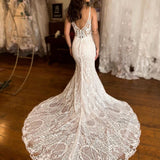 Paulina | Mermaid V-Neck Spaghetti Straps Sweep Train Lace Wedding Dress