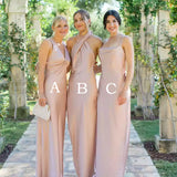 Mismatched Sheath Silk Blush Long Bridesmaid Dress