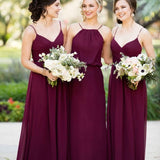 Mix A Line Chiffon Sleeveless Burgundy Straps Long Bridesmaid Dresses