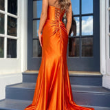 Nadia |Mermaid Strapless Satin Long Prom Dress With Slit