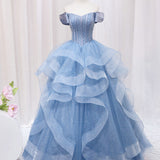 Ellyanna | Quinceanera Dress A-Line Blue Tulle Long Prom Dress Blue Sweet Dress