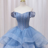 Ellyanna | Quinceanera Dress A-Line Blue Tulle Long Prom Dress Blue Sweet Dress