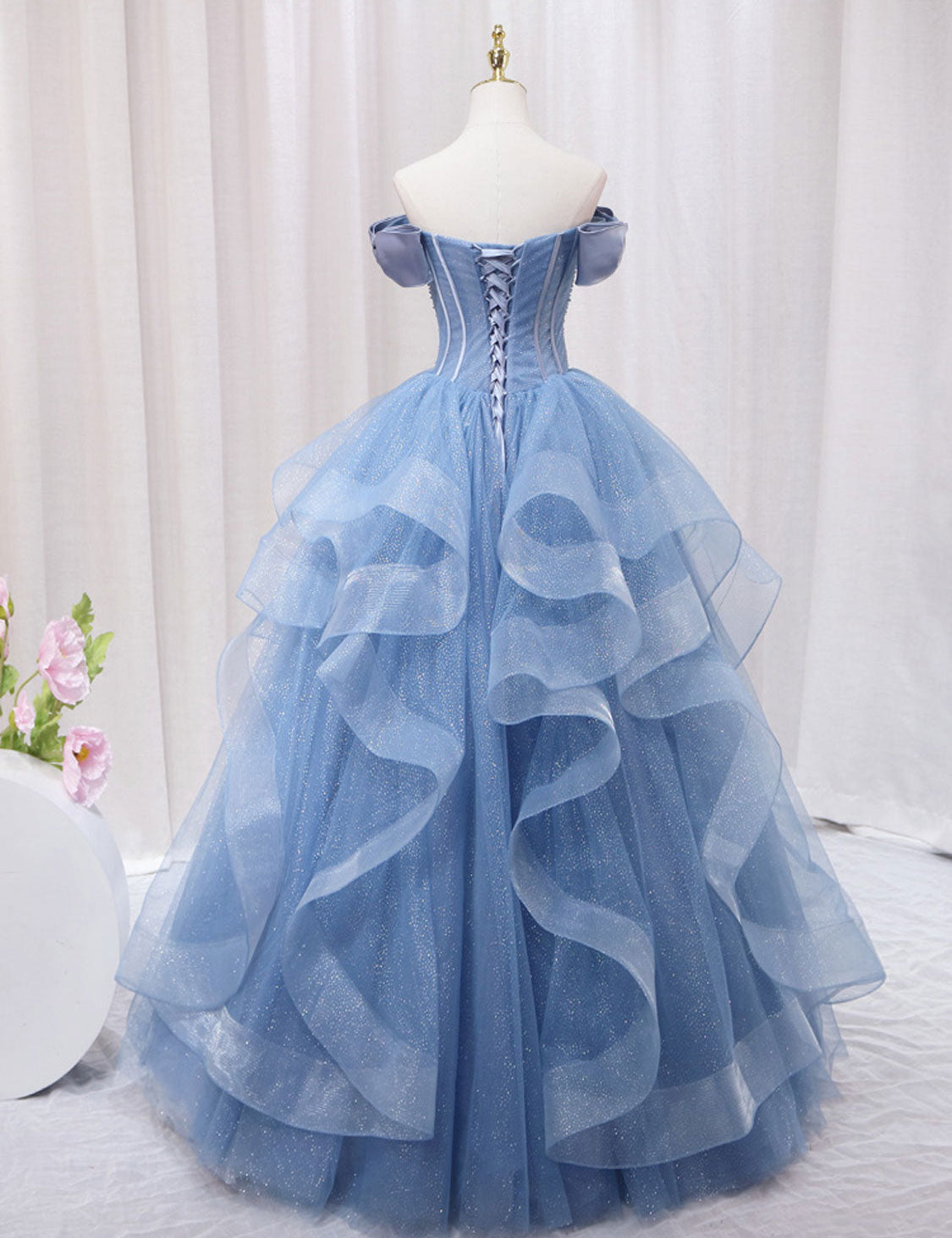 Ellyanna | Quinceanera Dress A-Line Blue Tulle Long Prom Dress Blue Sweet Dress