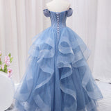 Ellyanna | Quinceanera Dress A-Line Blue Tulle Long Prom Dress Blue Sweet Dress