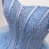 Ellyanna | Quinceanera Dress A-Line Blue Tulle Long Prom Dress Blue Sweet Dress