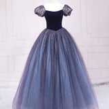 Quinceanera Dress Purple Tulle Long Prom Dresses Shiny Purple Tulle Formal Gown Sweet Dress