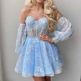 Lorna |A Line Sweetheart Corset Homecoming Dress with Sleeves