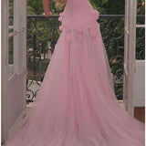 A line Sexy Sweetheart Sleeveless Pink Slit Flowers Prom Dress