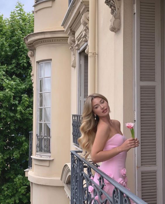 A line Sexy Sweetheart Sleeveless Pink Slit Flowers Prom Dress