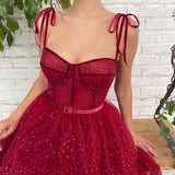 Alyson | Tulle Dark Red Glitter Homecoming Dress