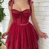 Alyson | Tulle Dark Red Glitter Homecoming Dress