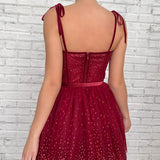 Alyson | Tulle Dark Red Glitter Homecoming Dress