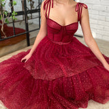 Alyson | Tulle Dark Red Glitter Homecoming Dress