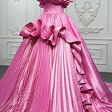 Quinceanera Dress Princess Satin Ball Gown Tiered Strapless Sleeveless Evening Dresses