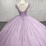 Quinceanera Dress Princess Sheer Neck Long Prom Dresses Short Sleeves Ball Gown