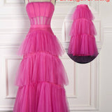 Princess Hot Pink Tiered Tulle Prom Dress