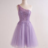 Amiri | One Shoulder A-line Lilac Short Homecoming Dress with Appliques