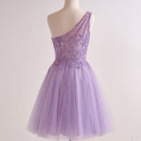 Amiri | One Shoulder A-line Lilac Short Homecoming Dress with Appliques