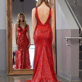 Nina |Mermaid Deep V Neck Sequins Prom Dress