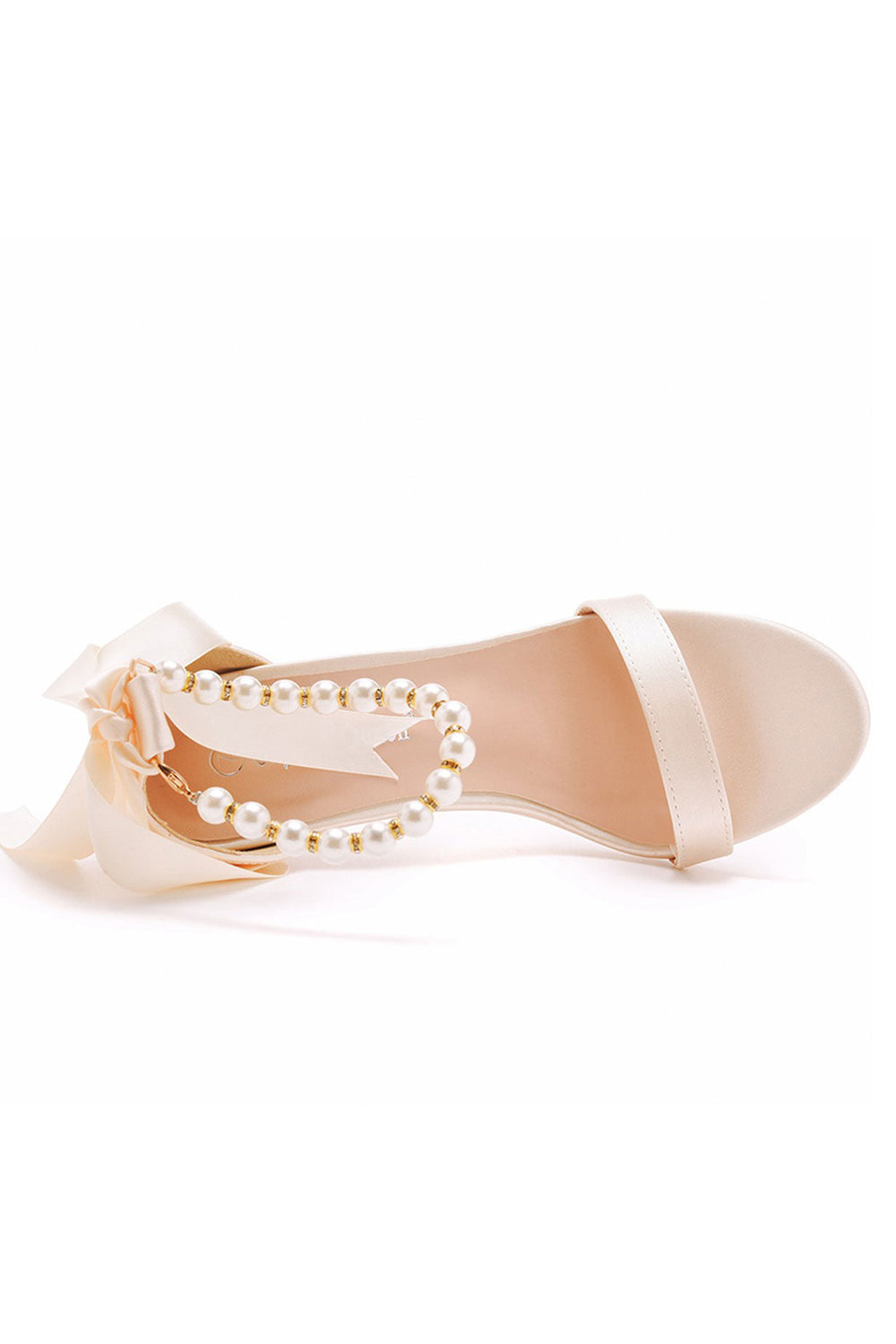 Satin Pearl Open Toe Ankle Strap High Heels