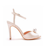 Satin Pearl Peep Toe Stiletto Ankle Strap Buckle Ultra High Heels